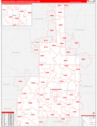 Champaign-Urbana Metro Area Wall Map Red Line Style 2024